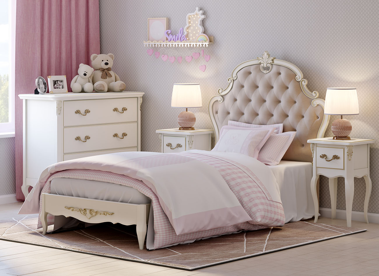 Фото Кровать односпальная Romantic Gold R539/R532 с мягким изголовьем