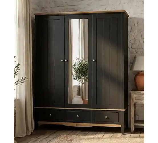 Фото Шкаф трехдверный NN 33 Пенни Блэк комбинированный с 1-м зеркалом