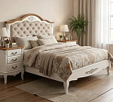 Кровать двуспальная Marlette WOOD Прованс с мягким изголовьем