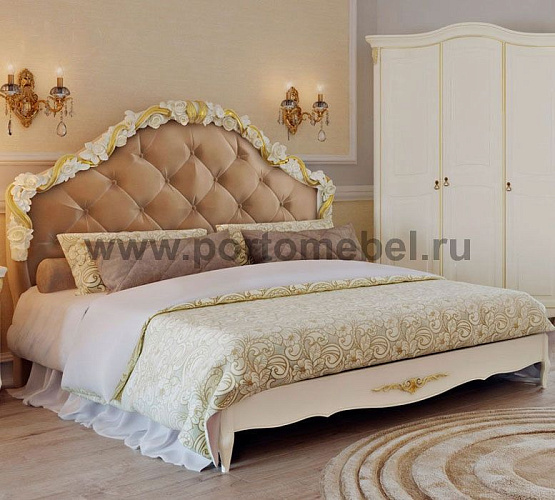 Фото Кровать двуспальная Romantic Gold R418/R416 с мягким изголовьем